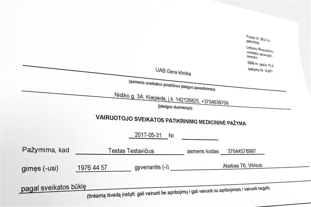 Kur gauti greitai medicininę vairuotojo