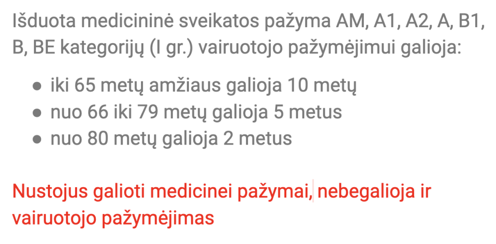 Kiek Laiko Galioja Vairuotojo Medicinine Pazyma