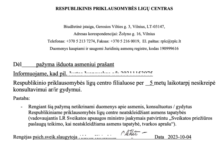 Narkologo Priklausomybiu Ligu Centro Pazyma