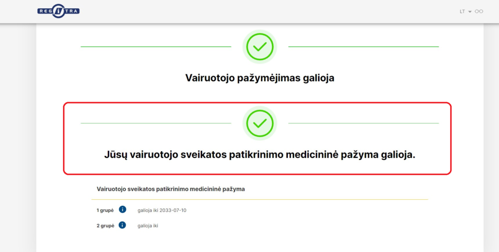 Jusu Vairuotojo Sveikatos Medicinine Pazyma Galioja