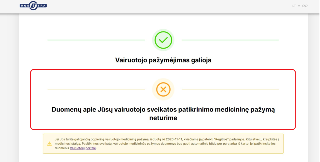 Jusu Vairuotojo Sveikatos Medicinine Pazyma Negalioja