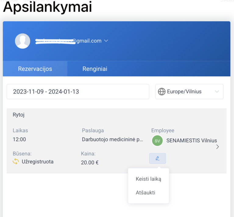 Keisti laika arba atsaukti vizita